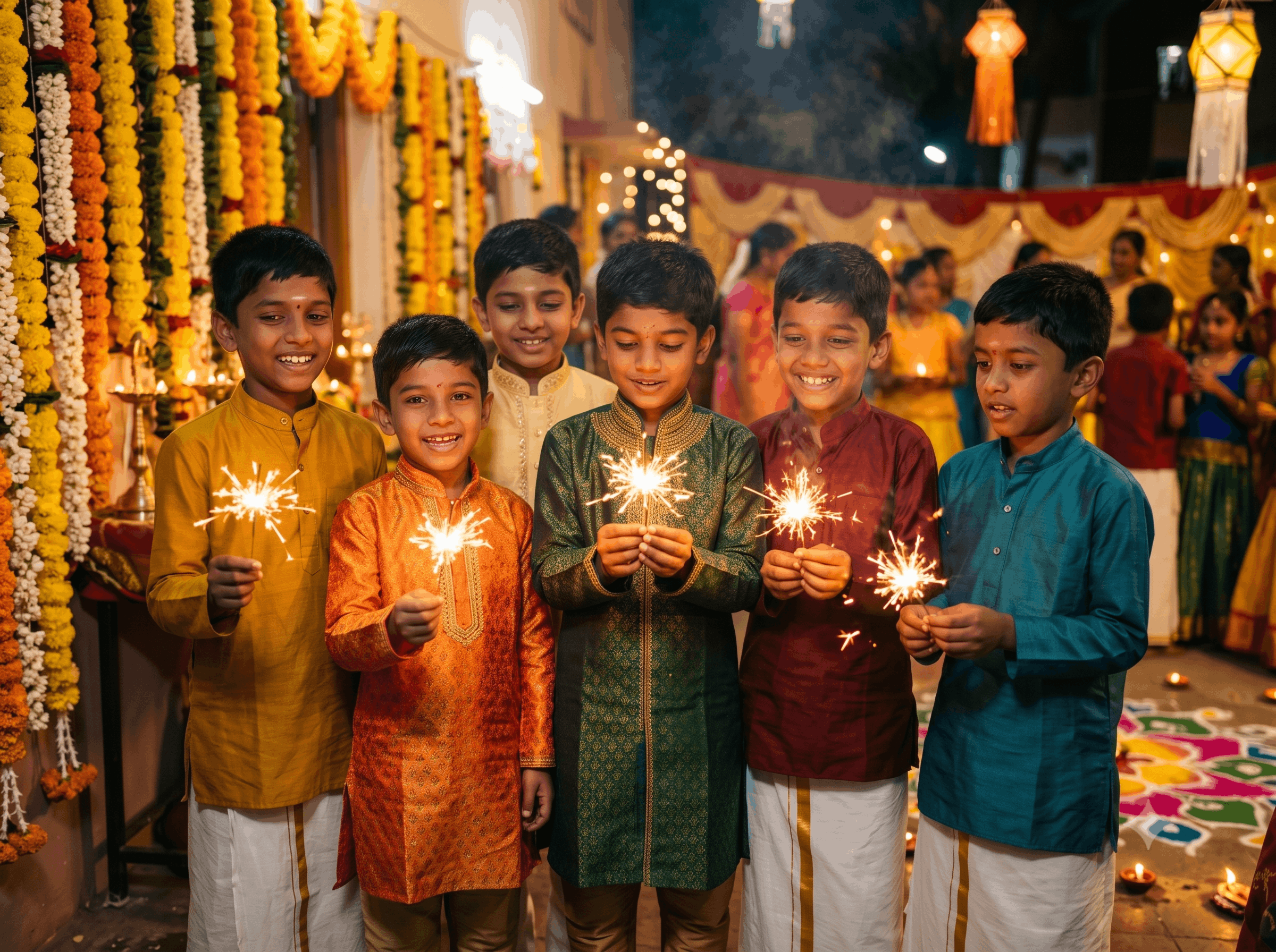 Children celebrating Diwali with joy and smiles